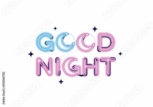 Good Night text illustration with crescent moon and star accents, perfect for bedtime stories and peaceful wishes