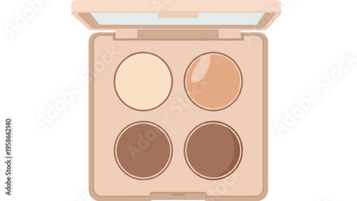 Beige cosmetic palette containing four large round pans of eyeshadow or highlighter in various light to dark nude shades for makeup.