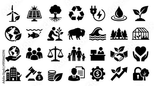 Diverse Icons Representing Sustainability Environmental Protection and Social Responsibility Concepts