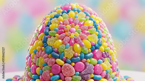 Easter egg made with vibrant candies and adorable gummy mandalas.