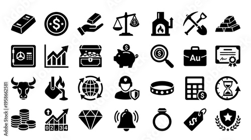 Financial Investment and Business Growth Icons Set Representing Wealth Management and Economic Success