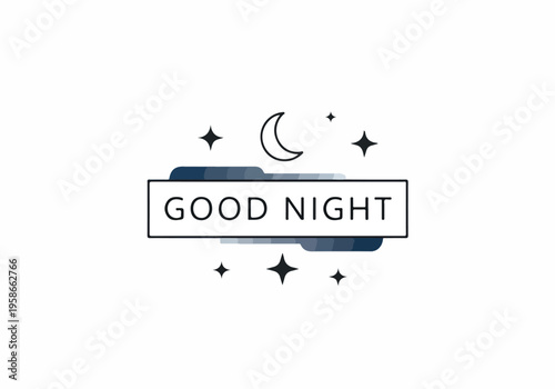 A nighttime scene with a crescent moon and stars shining brightly in the sky with good night message