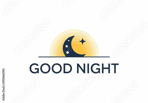 A peaceful night scene with crescent moon and stars shining brightly.