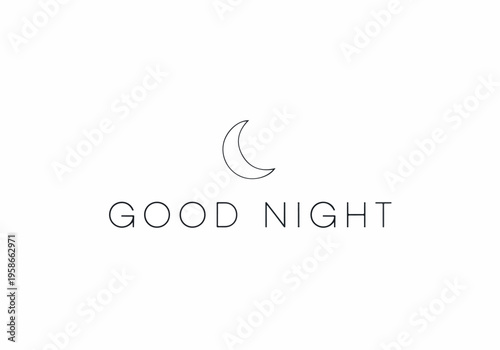 A crescent moon shines brightly in the night sky with good night text