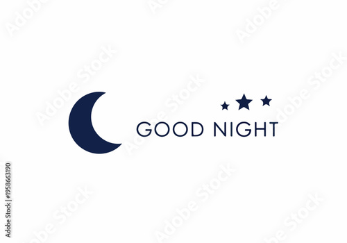 A dark blue crescent moon and stars shine brightly in a nighttime scene with GOOD NIGHT text