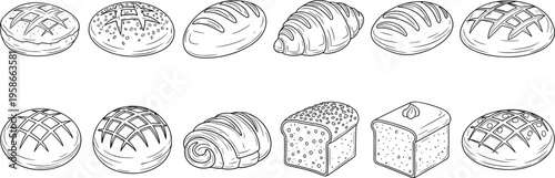 Collection of 12 detailed egg and one cube illustrations