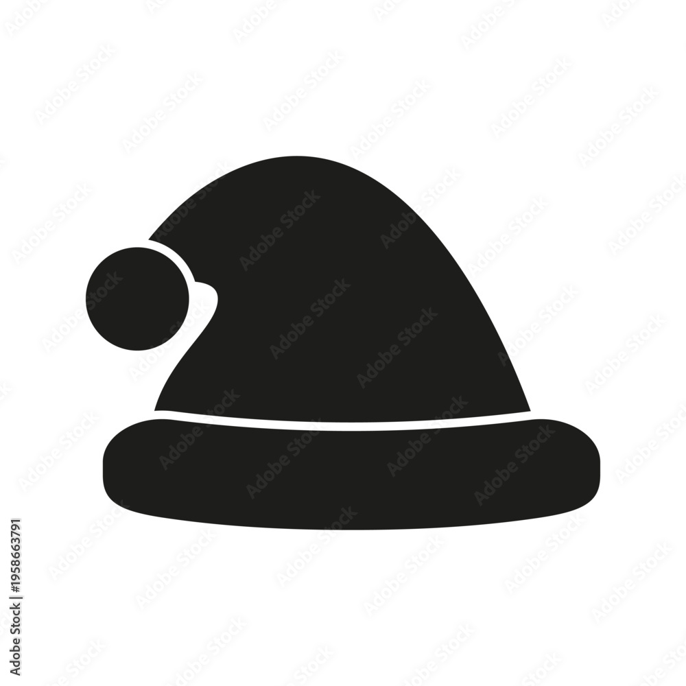 Fototapeta premium Santa Claus Hat Solid Icon. Christmas Holiday, Festive Season, And Winter Celebration Silhouette Symbol. Traditional Santa Hat Design. Isolated Vector Illustration