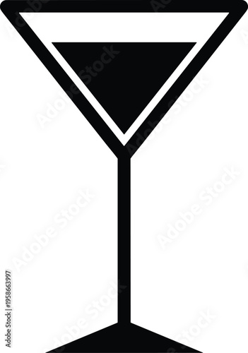 Martini Glass Silhouette Vector Illustration with Triangular Bowl Long Stem Flat Base Cocktail Drink Icon for Bar Lounge Alcohol Beverage Party and Design Projects