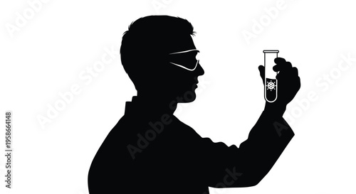 Scientist examining a test tube in a laboratory black profile silhouette