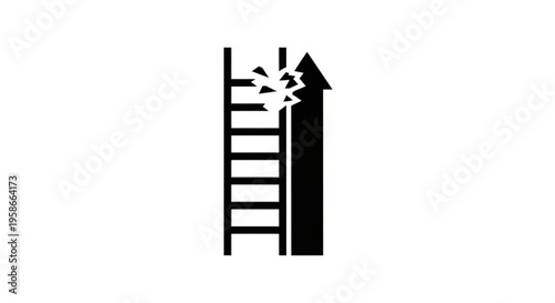 A black and white vector graphic illustration of a ladder breaking through a barrier to success