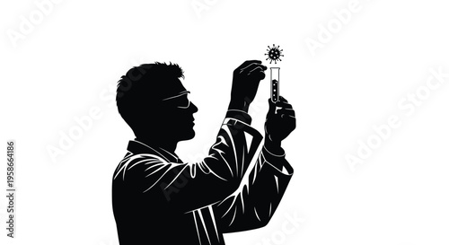 Scientist examining a test tube a striking black silhouette high quality