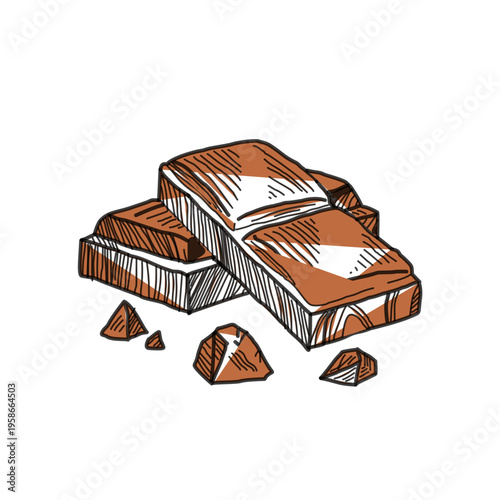 a drawing of pieces of milk chocolate on a white background