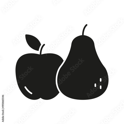 Apple And Pear Solid Icon. Healthy Eating, Nutrition, And Fresh Fruit Silhouette Symbol. Dietary Choices And Wellness Representation. Isolated Vector Illustration
