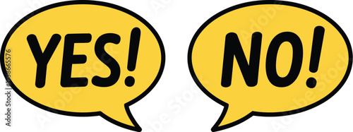 Yes no icon set illustration, speech bubble text labels for decisions, voting, feedback, and communication design elements.