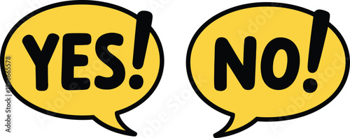 Yes no speech bubble icons illustration, vector text labels in chat shapes for decisions, voting, feedback, and communication symbols.