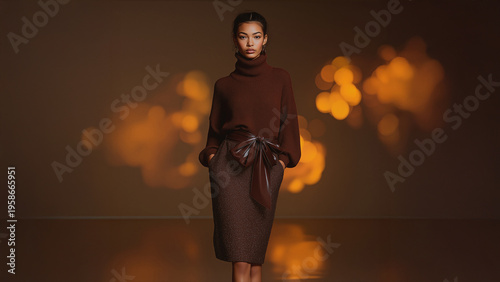 Beautiful young woman as a fashion model in a luxury high fashion catwalk fashion show