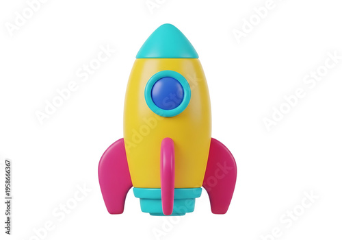 A colorful toy rocket ship on transparent background, perfect for children's education and play on a white surface