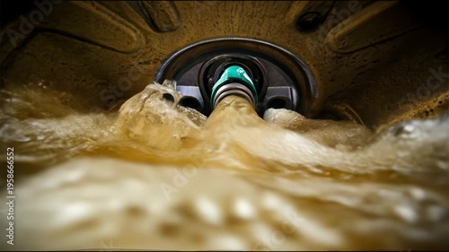 Refilling fuel view from inside of gas tank of a car
