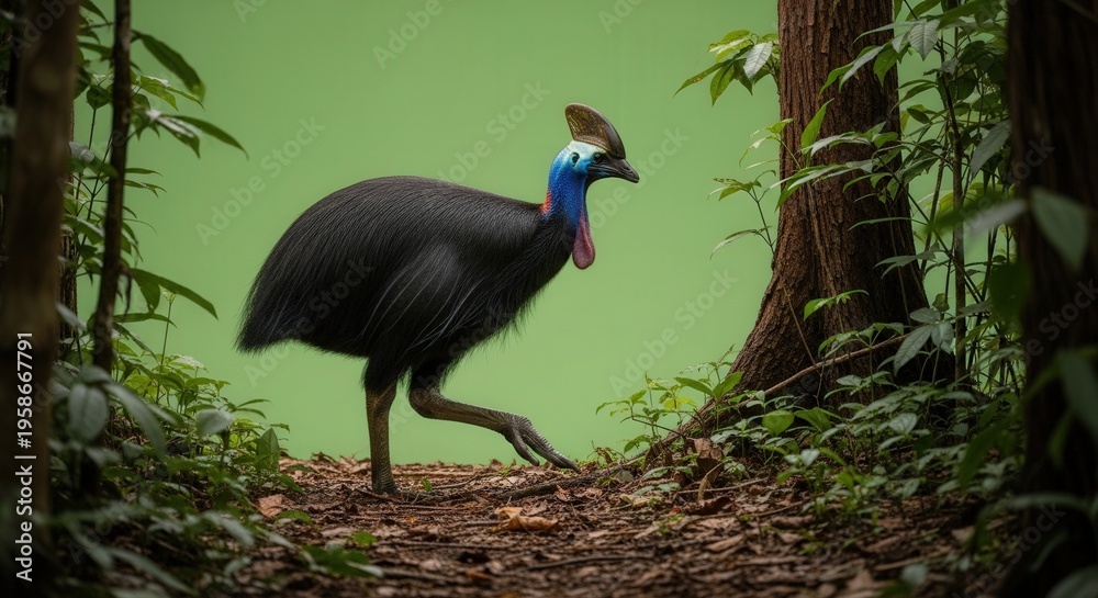 Obraz premium Peacock Walking through Lush Jungle with Vibrant Green Foliage