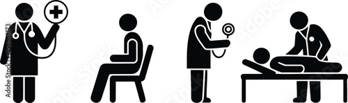 Medical examination scene showing a doctor consulting and examining a patient