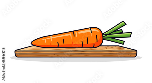 Fresh Carrot on Wooden Cutting Board.