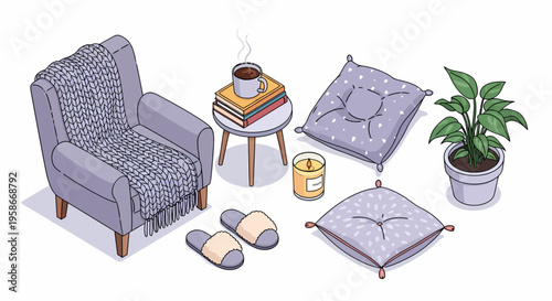 Gray Armchair and Matching Ottoman Furniture Set.