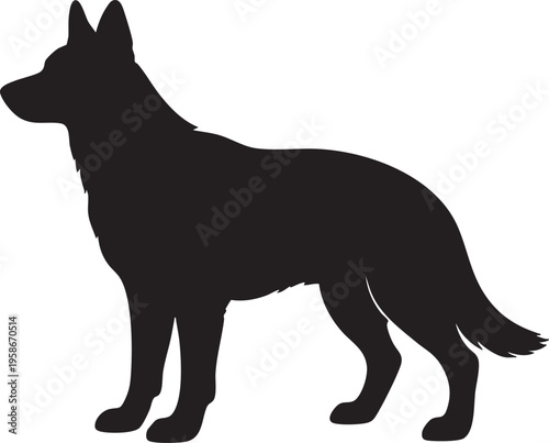 Dog Silhouette Vector – Standing German Shepherd Black Shape