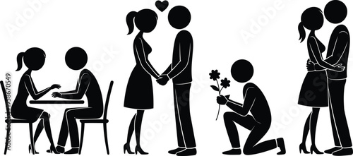 Silhouetted figures showcase diverse romantic interactions and moments experienced by a loving couple