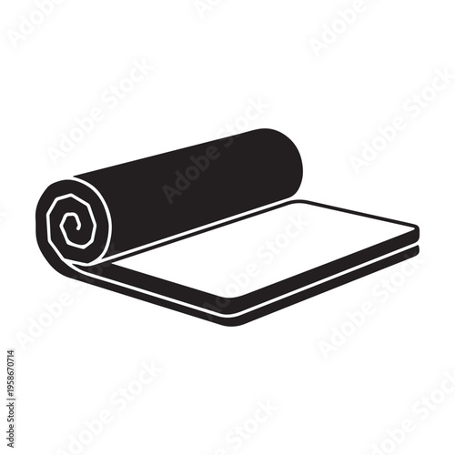 Roll up mattress glyph icon. Rolled latex or memory foam topper. Portable springless mattress for camping. Silhouette symbol. Negative space. Vector isolated illustration