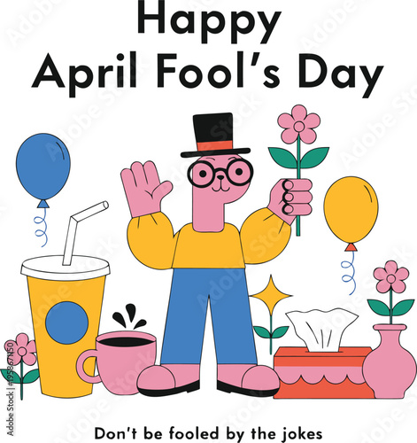 Vibrant april fools day graphic with colorful jester hats