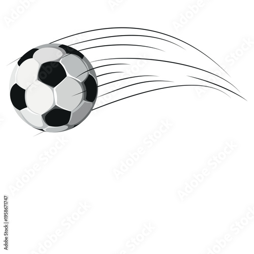 Soccer Ball in Motion with Speed Lines, Football High Velocity Action Shot Graphic, Sports Competition Power and Energy Concept