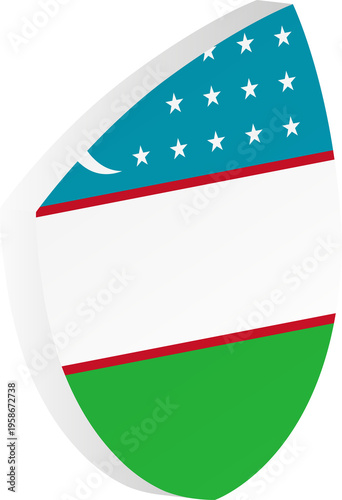 Free Download 3D Uzbekistan Flag Shield in Isometric Rugby Ball Shape - GFXLoad