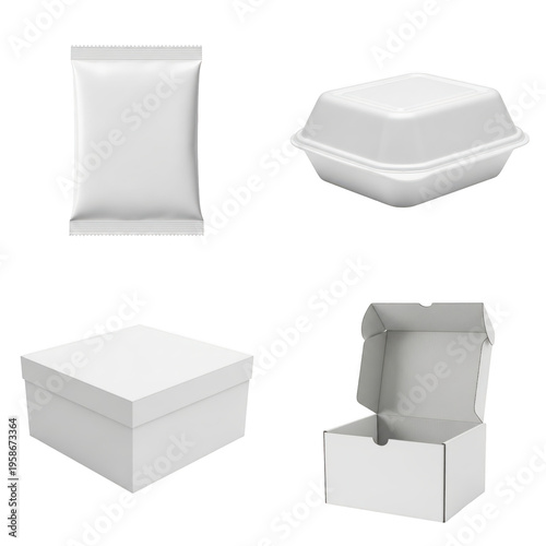 Wallpaper Mural Four empty white cardboard packaging boxes in different shapes, isolated on transparent cutout png. Torontodigital.ca