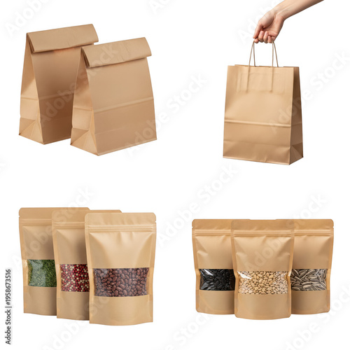Wallpaper Mural Brown paper bags being filled with product packaging, isolated on transparent cutout png. Torontodigital.ca