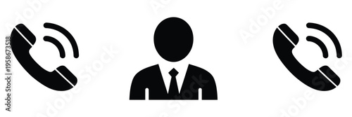 Vibrating telephone receiver and doctor avatar icons, indicating active communication or availability, minimal line art vector collection for medical consultations