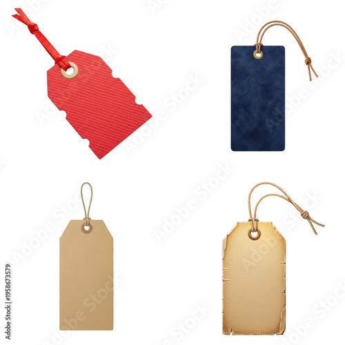 Wallpaper Mural Four colorful gift tags with ribbon in flat design style, isolated on transparent cutout png. Torontodigital.ca