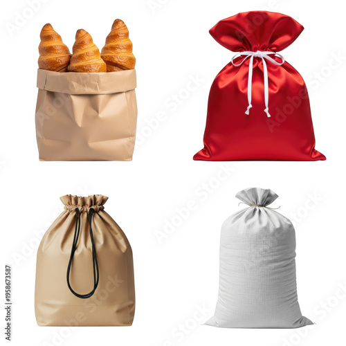 Wallpaper Mural Four bags with bread and pastries in different styles, isolated on transparent cutout png. Torontodigital.ca