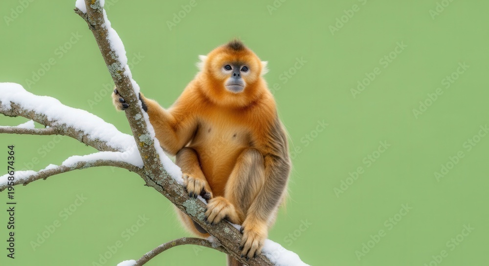 Fototapeta premium Young Golden Monkey Sitting on Tree Branch in Natural Habitat