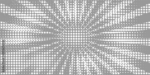 A dynamic abstract background featuring a radial burst pattern created with halftone dots, emanating from a bright central area.