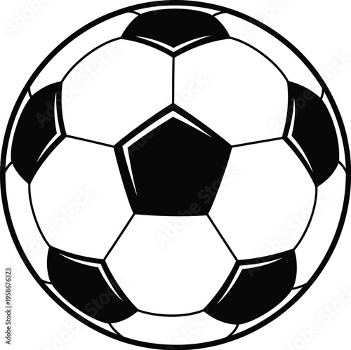 Classic black and white soccer ball illustration represents global sport.