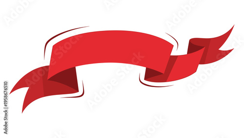 Elegant flowing red ribbon banner with curved lines and stylish shadows perfect for festive decorations, announcements, or celebratory designs.