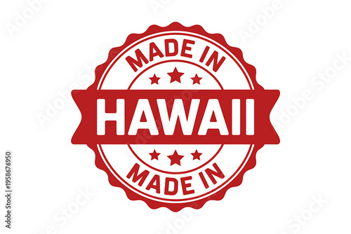 Red Made in Hawaii stamp seal logo with white text and stars