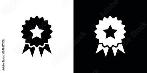Black and white star rosette ribbons on split background
