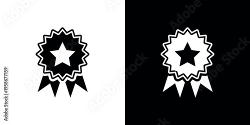 Black and white star rosette with ribbons
