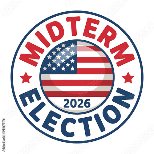 Midterm election 2026 USA voting campaign logo with American flag