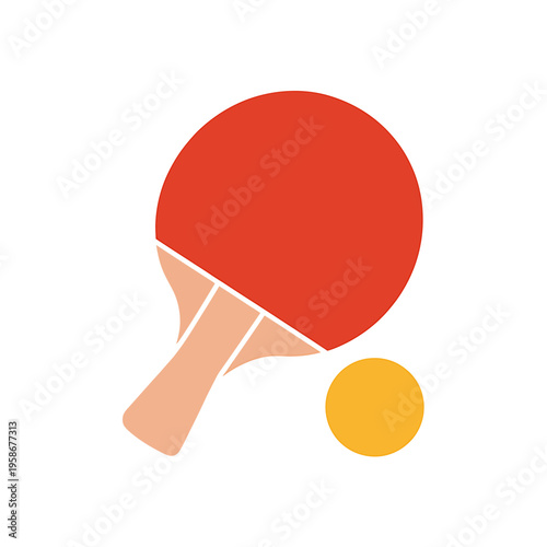 Ping pong paddle and ball on white background