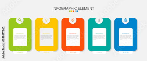 Infographic element with icons and 5 options or steps.  Can be used for workflow layout, diagram, annual report, web design. 