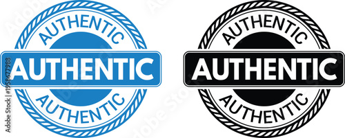 Authentic Badge Label Set – Blue and Black Original Certified Stamp Vector