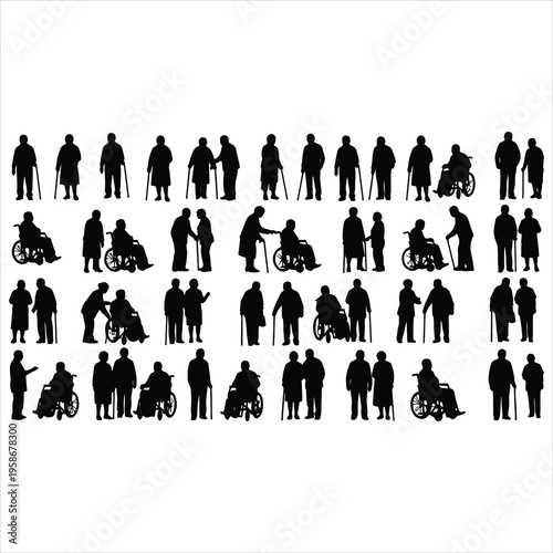 vector silhouettes of older people
