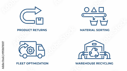 Logistics team manages product returns and material sorting with fleet optimization and warehouse recycling.